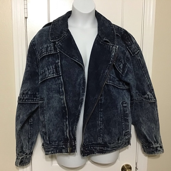Jean Acid Wash Puff Sleeve Jean Bomber Jacket - Picture 3 of 5